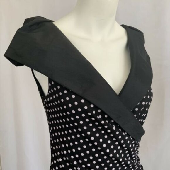 Joseph Ribkoff Black Polka-dot Dress Cap Sleeves Faux Wrap Stretch 8 - Picture 10 of 10
